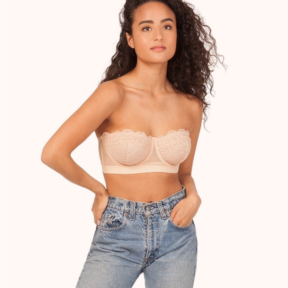Lively Cream Lace Strapless Bra - toasted almond 34ddd